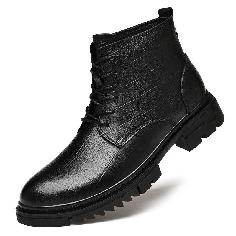 Men's Plus Size Genuine Leather High-Top Martin Boots, Velvet-Lined Winter Work Boots, Snow Boots in Cowhide.