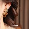 Vintage Silver Needle Tiger Eye Tassel Earrings - High-End Retro Studs with Pleated Design