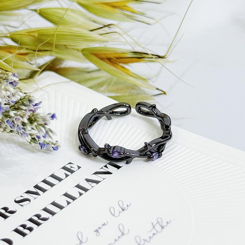 Dark Purple Zircon Liquid Irregular Enamel Butterfly Open Ring Personalized Spice Girl Stacked With Niche Ring Woman