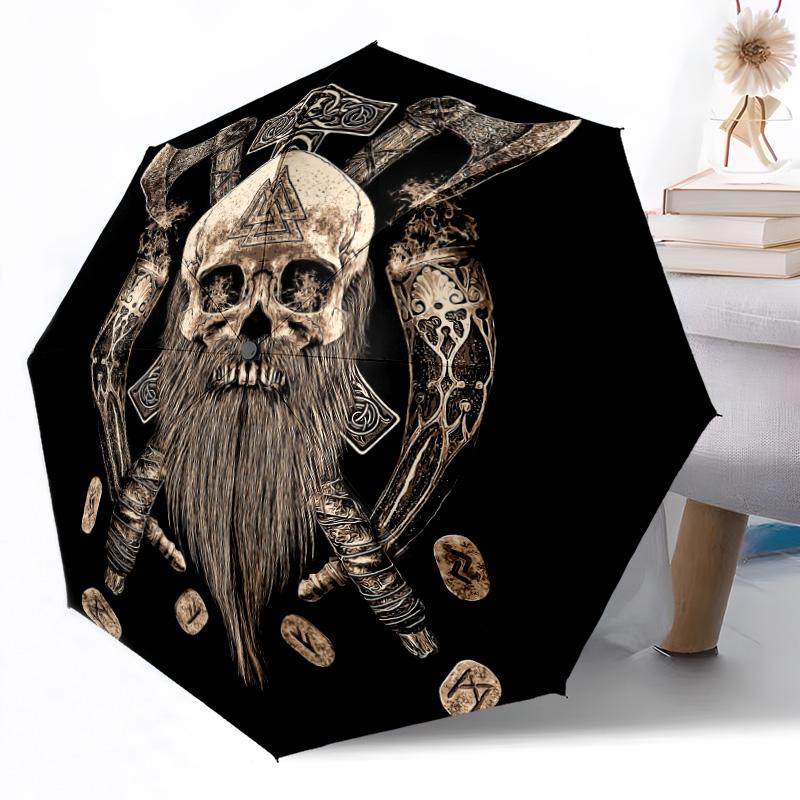 Wolf Viking Symbol Outdoor Automatic Umbrella Compact 8-Rib Lightweight Durable Everyday Carry Umbrella Outdoor Accessory Stylish Gift for Women