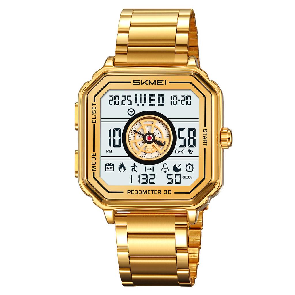 Square retro men's electronic watch, silicone tape, multi-function step counting, chronograph on the hour, sports watch
