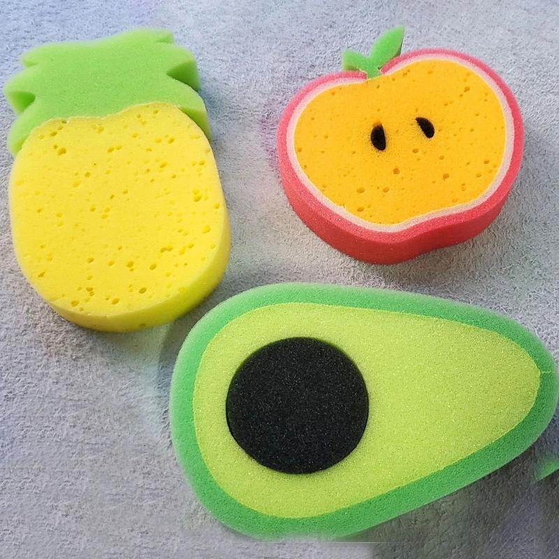 Cute Fruit Shaped Body Cleaning Sponge Cartoon Body Scrubber Bathroom Supplies Shower Brush Bath Tools for Kids Adult random 1pc