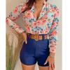 2 st/set Dammode med långärmad blommig skjorta stativ krage Casual Button Blus Set