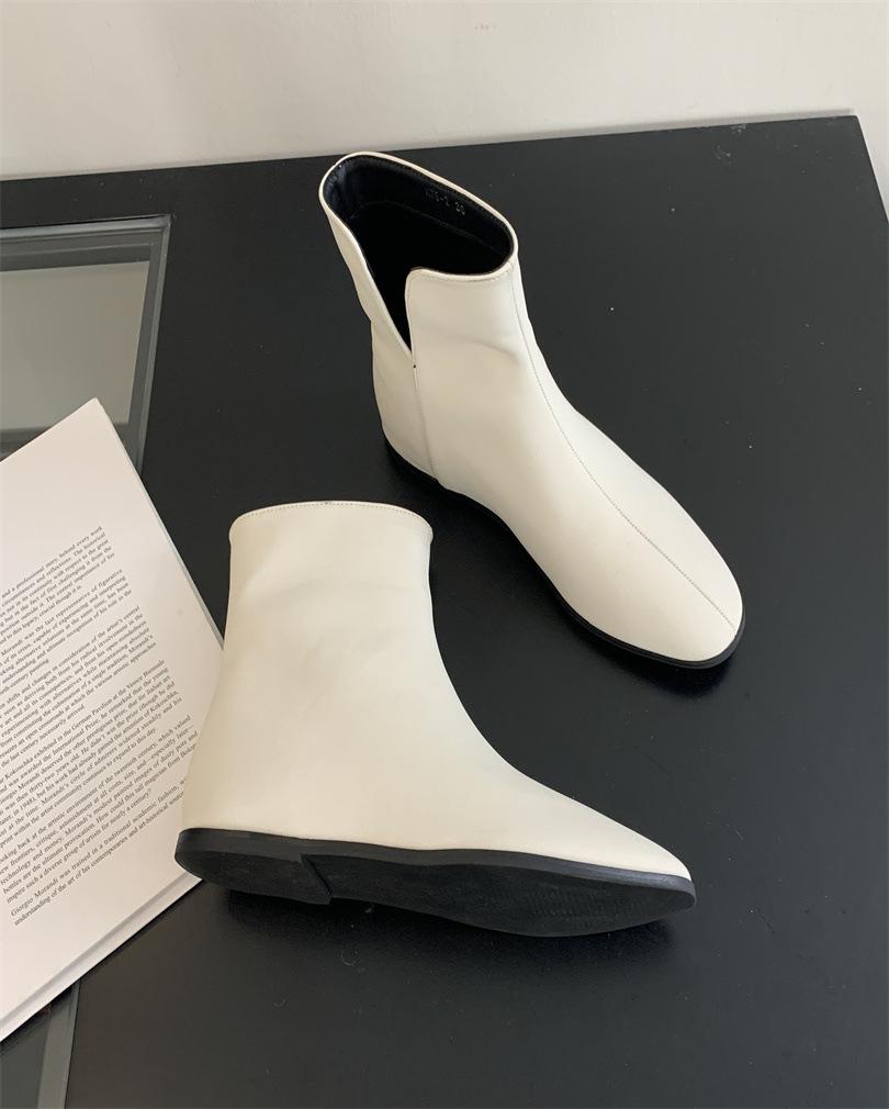

Inner height increase small short boots women s boots 2025 autumn and winter new Korean version simple square head rear zipper wedge heel fashion 39 белый