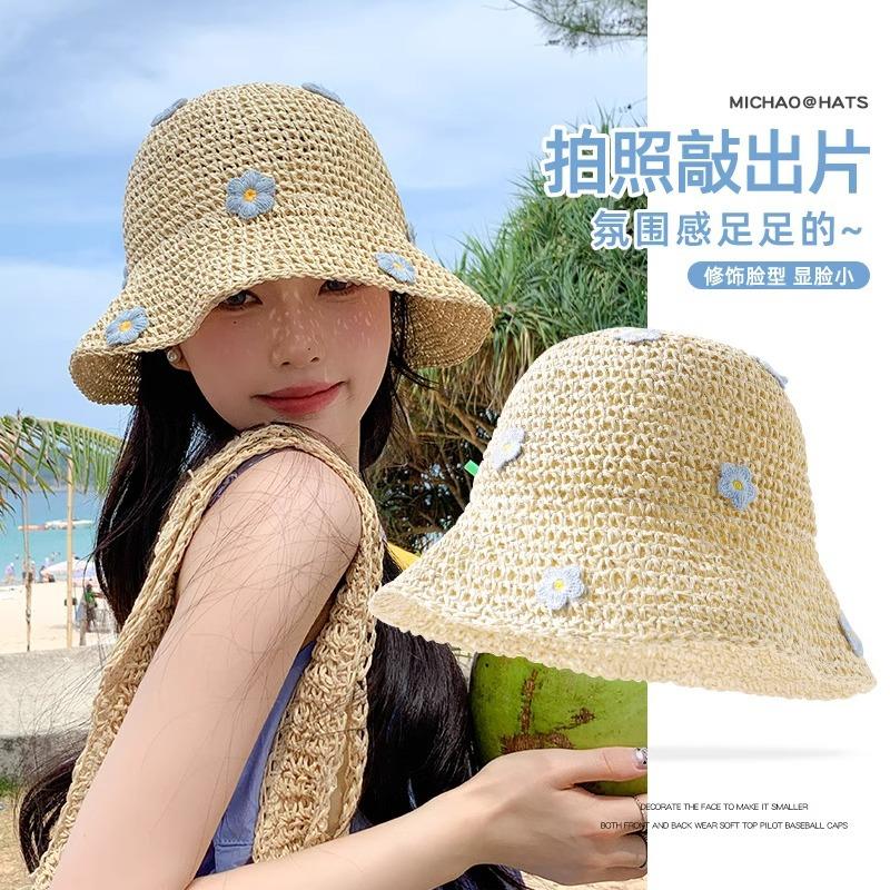 Beach straw hat children's new summer seaside sunshade sun hat straw vacation hat big eaves hat