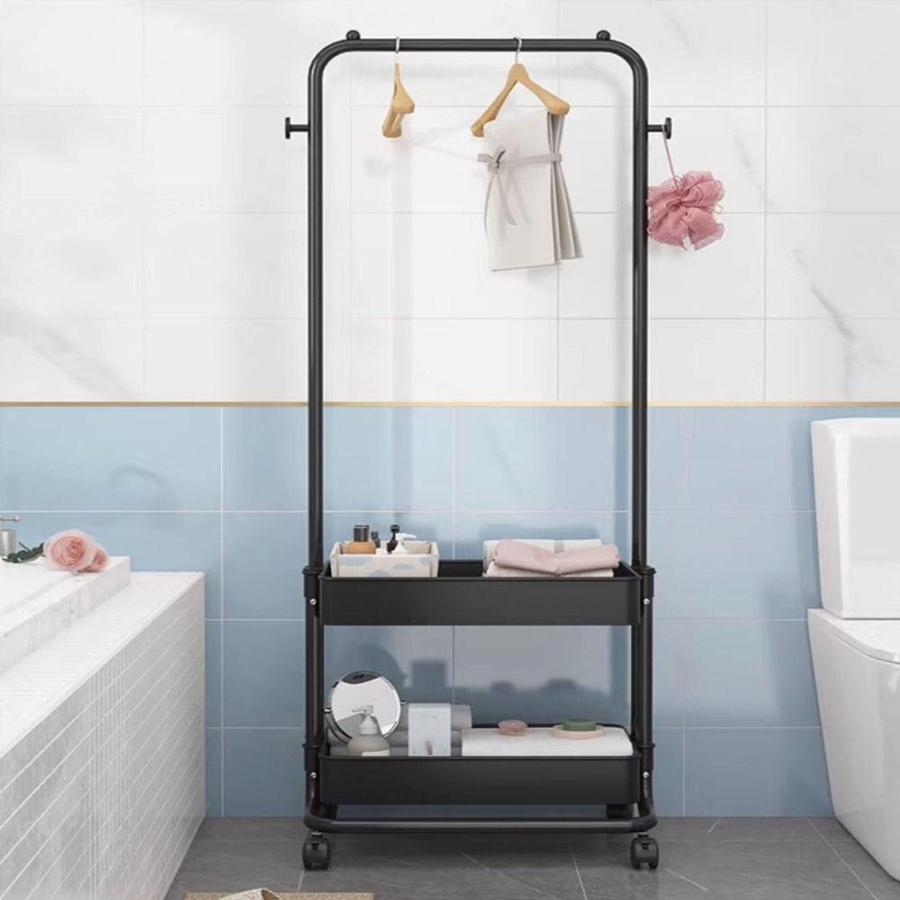 Single-pole Clothing Rack Metal with Wheels Floor-standing Clothes Hanger Easy Installation Clothes Drying Rack Laundry Room