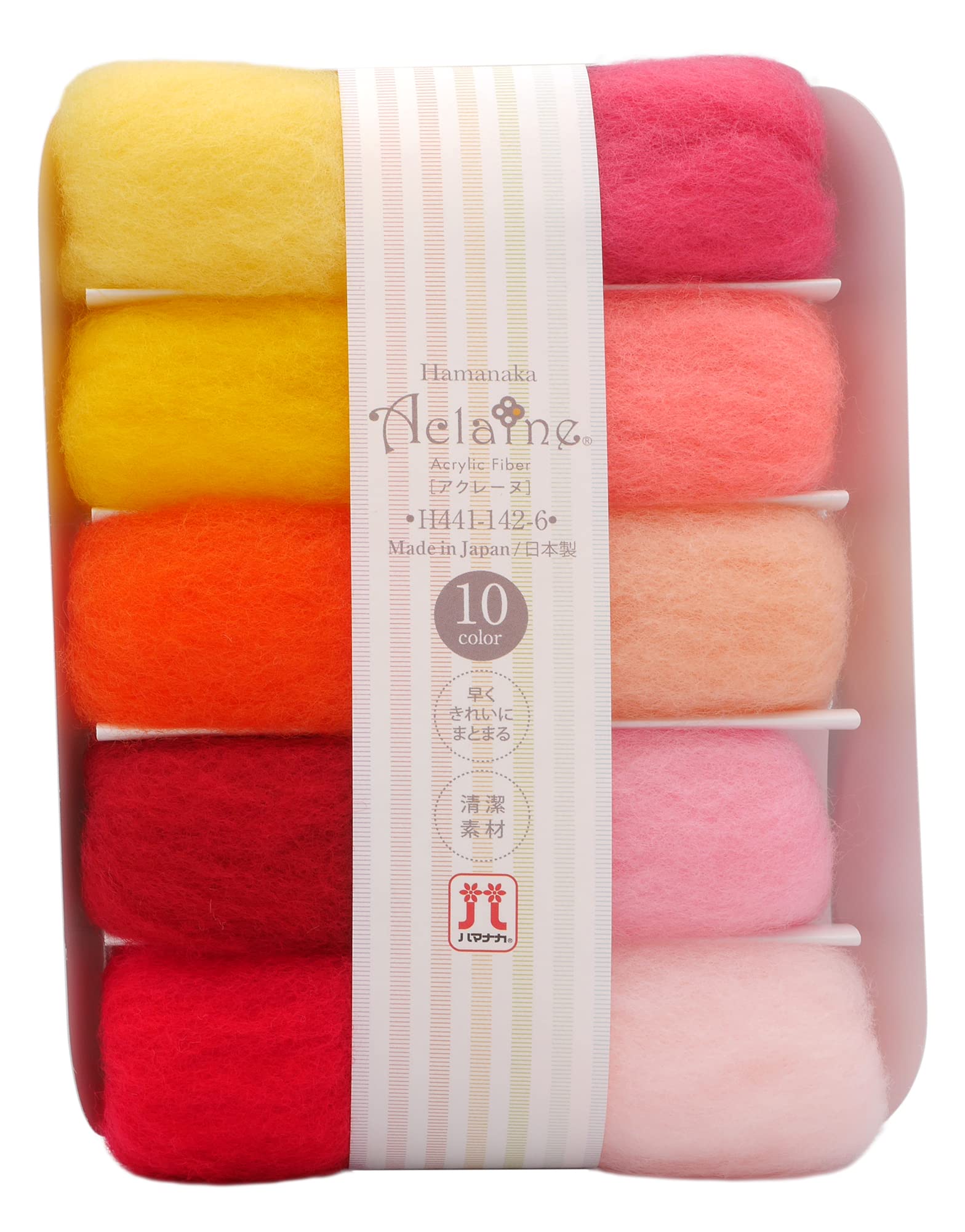 

Hamanaka Aclaine Wool Felt, 10-Color Set (Approx. 2g per Color), Red, Yellow, and Pink, H441-142-5