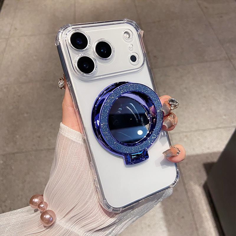 Four Corner Shock Airbag Protection Phone Case for IPhone 17 Air 16 15 14 13 12 Pro Max Mirror Magnetic Bracket Clear Soft Cover