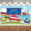 Lebendiger Fahrzeug-Themen-Foto-Hintergrund Bunte Transportmittel Auto-Renn-Element Fotografie-Hintergrund Kindergeburtstagsparty Deko13