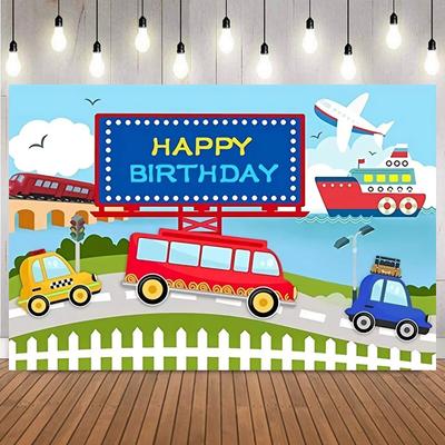 Vibrant Vehicle Themed Photo Backdrop Colorful TransportationCar Racing Element Photography Background Kids Birthday Party Decor13