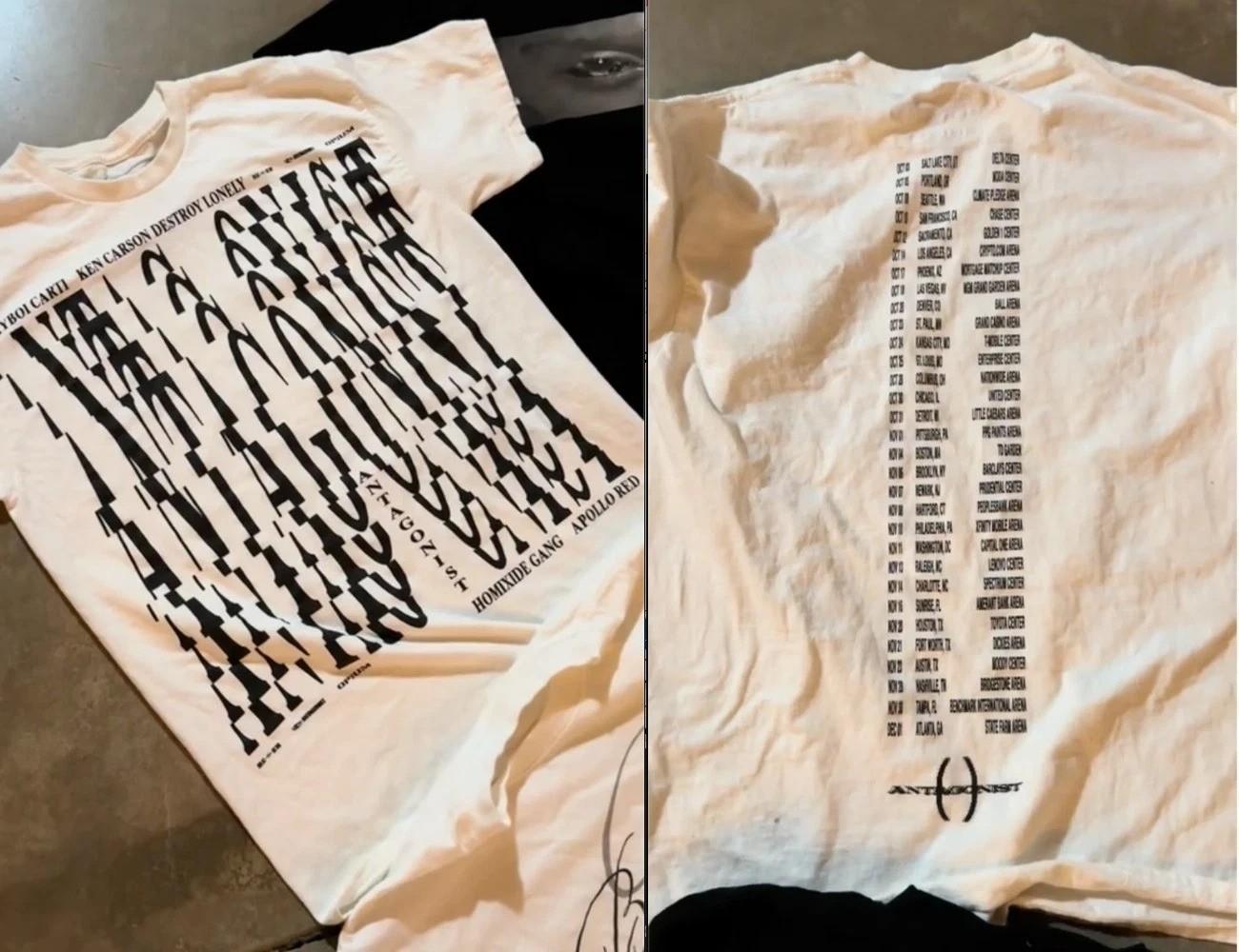 Playboi Carti Antagonist Tour 2025 Destroy Lonely Ken Carson 100% Cotton T-shirt Mens Womens Tees Top S