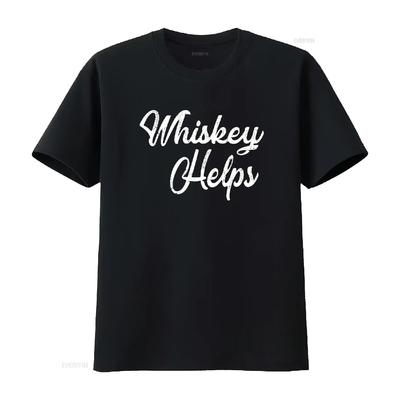 Whisky Pomaga Koszulka Zniszczona Zabawna Bar Czarna Duża vintage Prana streetwear Oddychająca Lekko Stylowa Codzienna Miękka