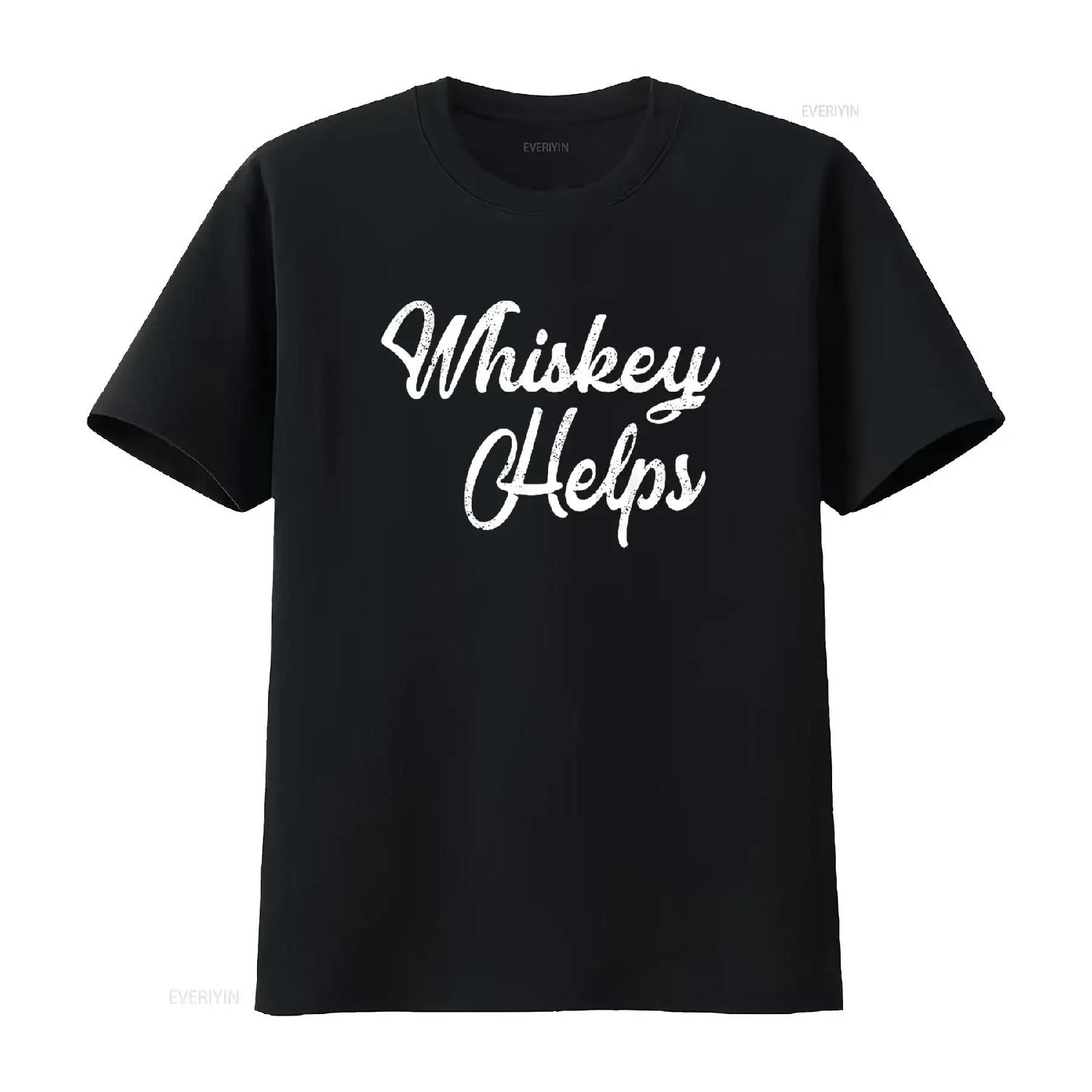 Whiskey Helps T Shirt Distressed Funny Bar Black Large vintage Washed streetwear Breathable Slightly Stylish Casual Soft S чёрный