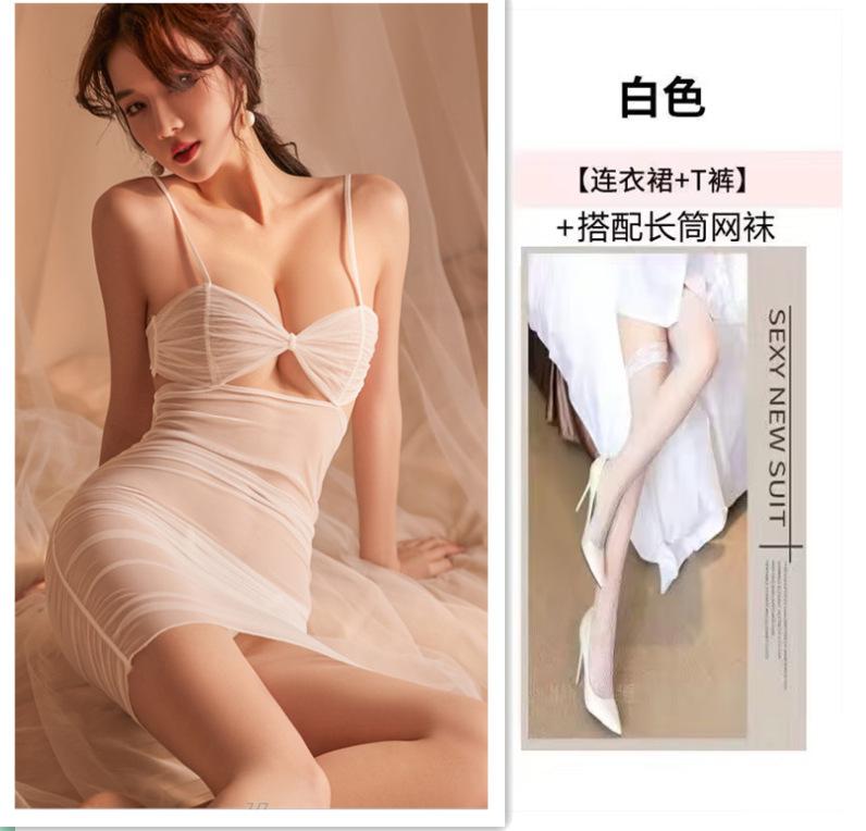 Sexy underwear Sexy women's mesh transparent lure uniform confusing hollow pure desire small chest backless elegant nightdress
