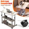 Portable Rolling Desk On Wheels Adjustable Height Desks Computer Desk with Storage Shelves Multi-Layer Desk for Home Office