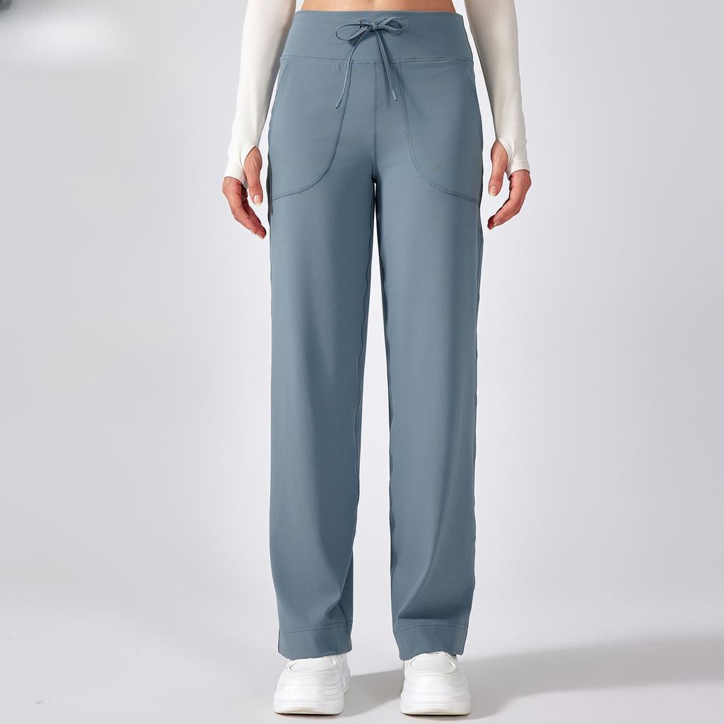 High Waist Straight Pants Loose Comfort Belt Elastic Sports Casual Yoga Pants Women