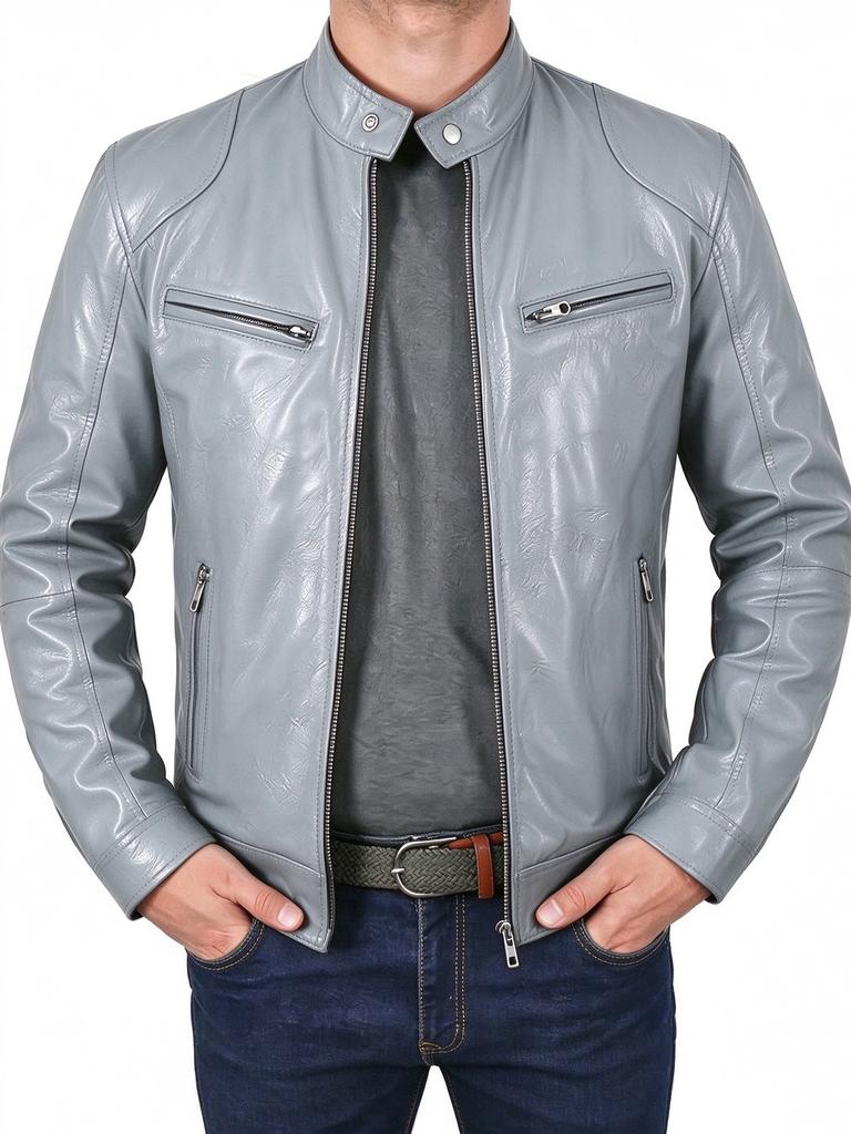 New men's stand-up collar PU leather jacket slim locomotive jacket spring and autumn casual multi-color coat