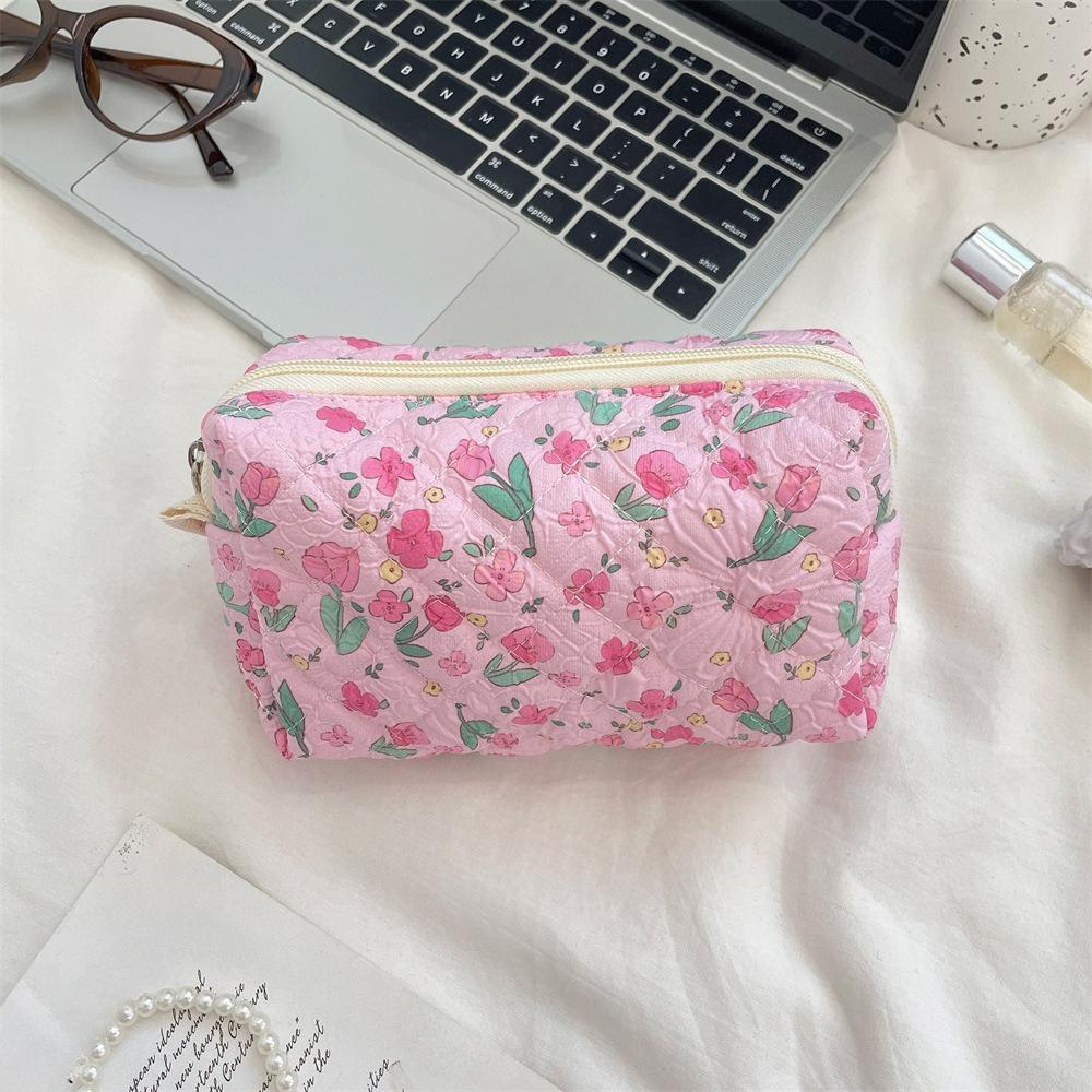 Roze Bloem Vrouwen Schattige Make-up Tas Reis Organizer Cosmetica Munten Handtas Pouch Meisjes Schattig Cartoon Vierkant Rits Cosmetische Tassen