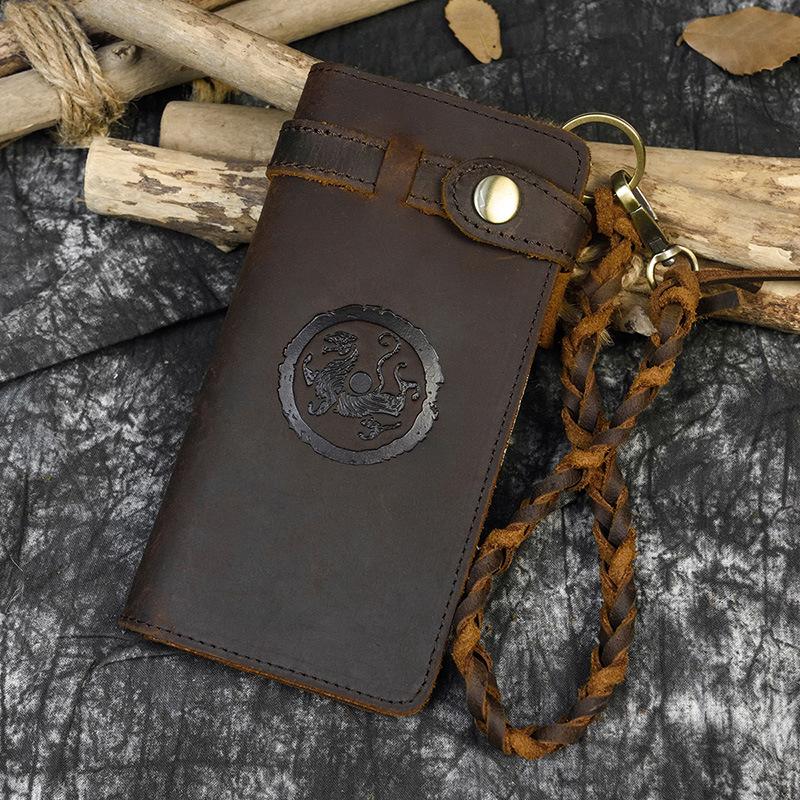 Crazy Horse Leather Retro Men's Long Wallet Head Layer Leather Wallet Head Layer Leather Embossed Long Wallet Multi Card Slot 3376