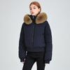 High waist big fur collar hooded short cotton jacket women's autumn and winter new down cotton jacket thin jacket
