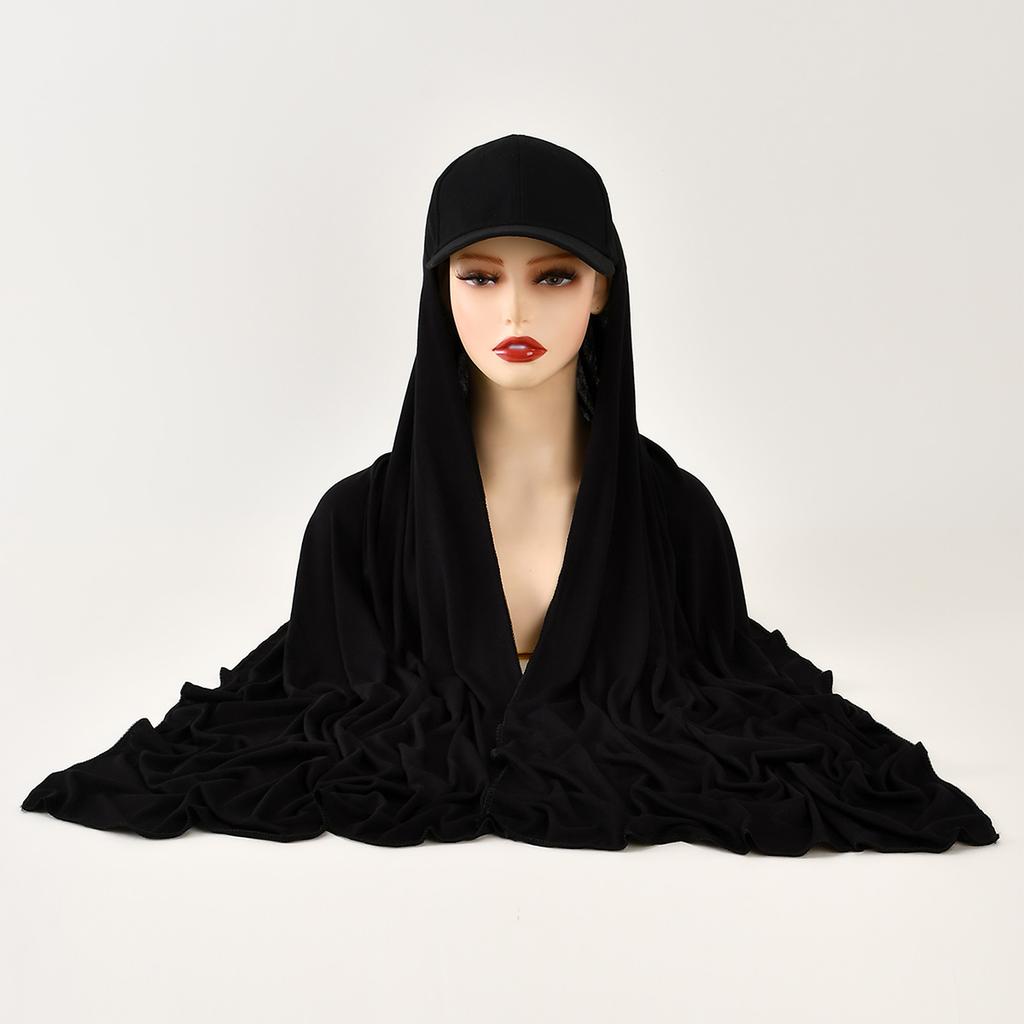 Solid Jersey Modal Hijab Scarf With Baseball Cap Woman Muslim Instant Hijabs Shawl Fashion Sports Scarves Accessories