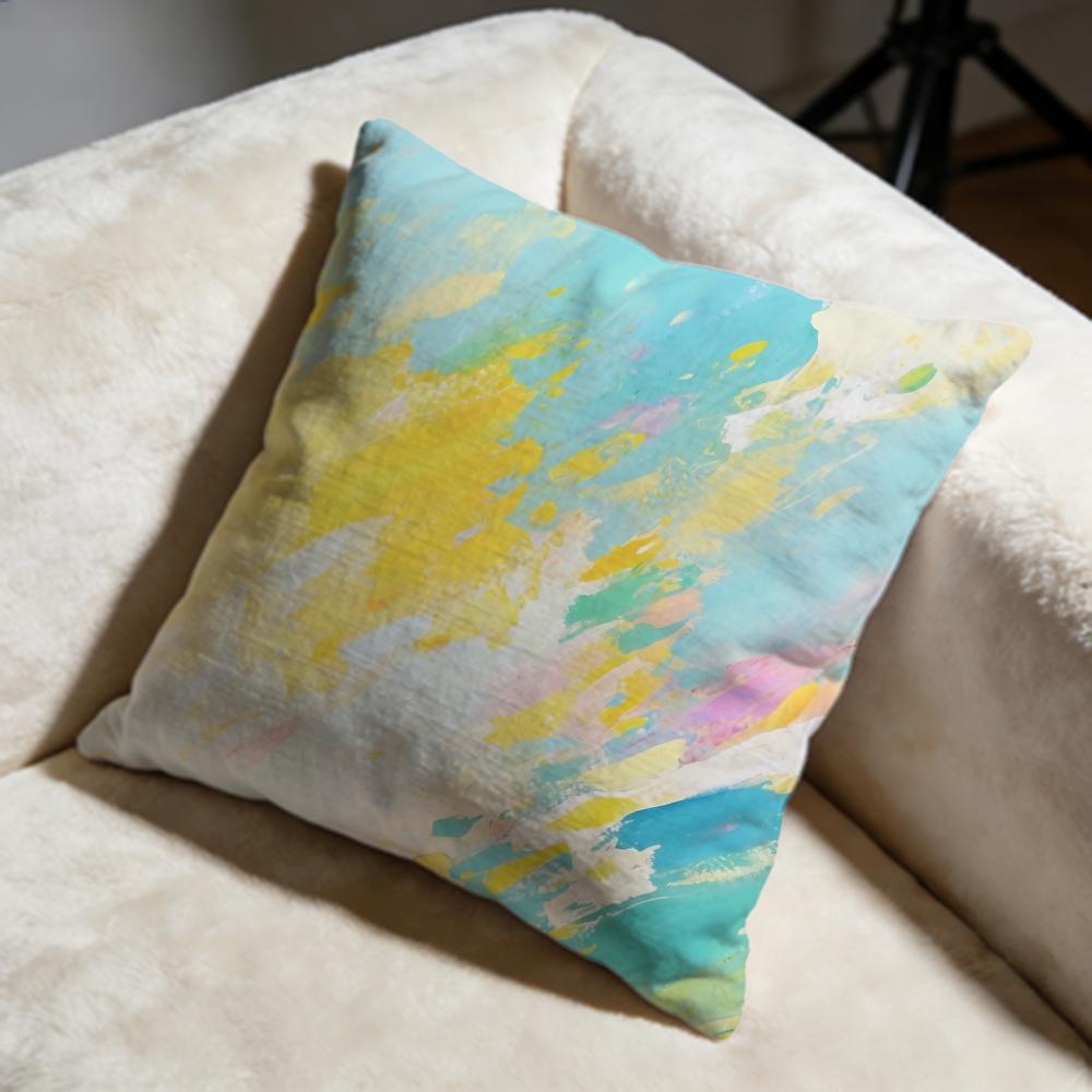 Blue Colorful Oil Painting Cushion Cover Soft Decorative Pillow Case Suitable for Bedroom Sofa Car Travel Use