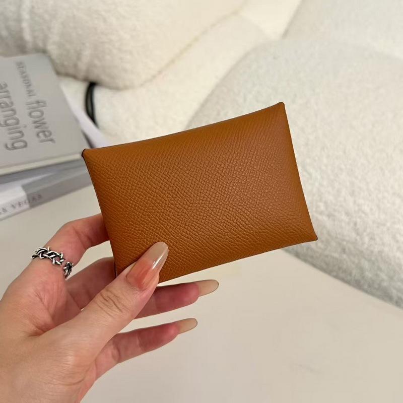 2025 New Style Real Leather Card Bag Womens Contrast Color Card Holder EP Lanyard Buckle Cross-Border Card Bag Zero Wallet Coin Purse