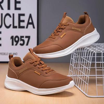 Herren-Sneaker Schnür-Plateau-Freizeit-Sneaker Mann Komfort Leichte Laufschuhe für Herren Vintage-Stil Leder-Freizeitschuhe