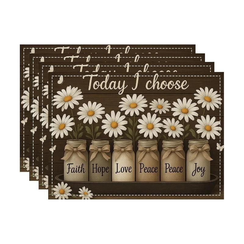 4/6/8pcs Thanksgiving Pumpkin Leaf Turkey Autumn Linen Placemat Square Table Mats for Autumn Party Festival Kitchen Decoration