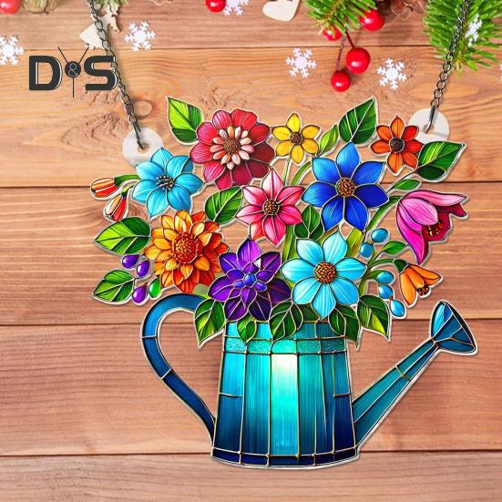 Potted Plants Sun Catcher Acrylic Window Hanging Ornament Floral Pattern Suncatcher for Home Wall Sunlit Spaces Decoration