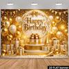 2D Gold & White Themed Birthday Photo Booth Backdrop with Bunting Flags