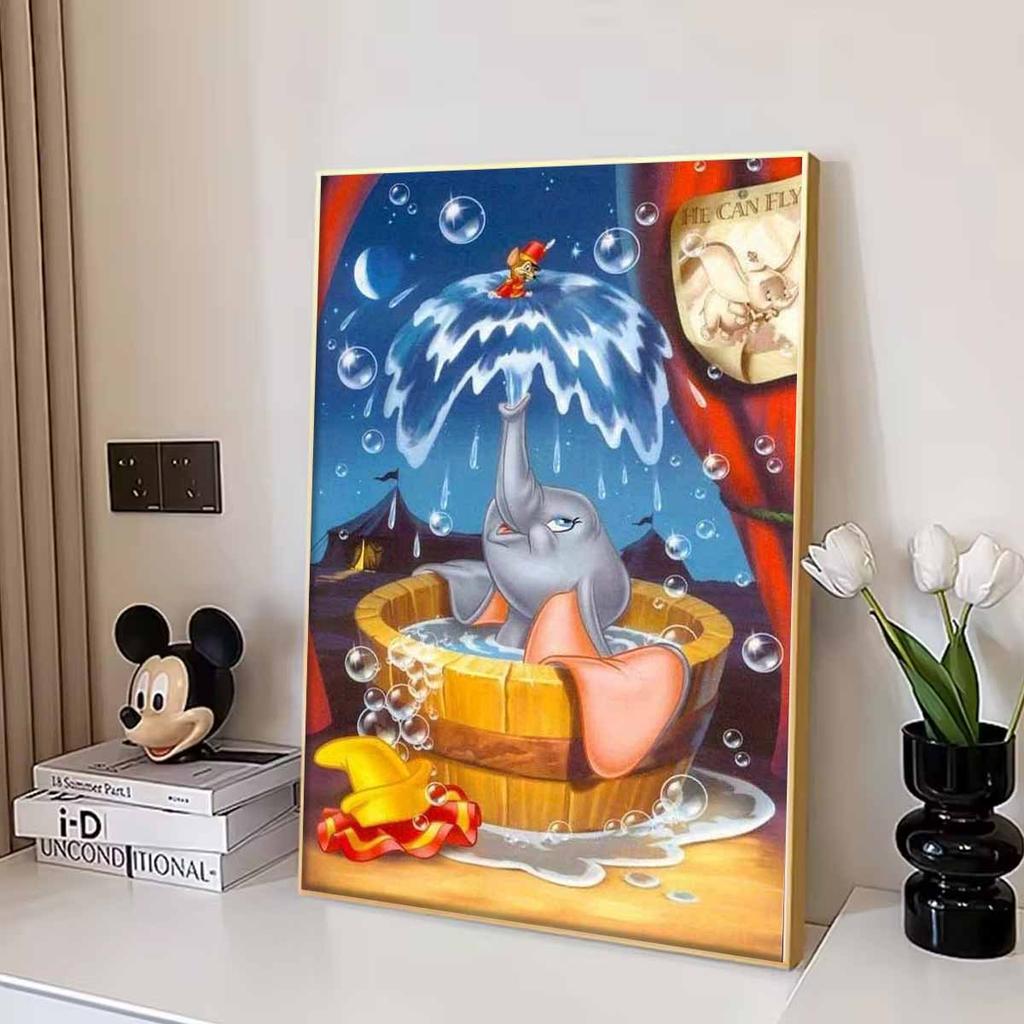 Diamond Mosaic Colorful Diamond Painting The Little Flying Elephant Taking A Bath Full Round Embroidery Cartoon Creative Hobbies Wall Decor