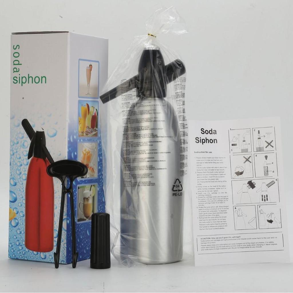 Pistola Sifão de Refrigerante de Alumínio - Fabricante de Água com Gás de 1000ML para Cocktails