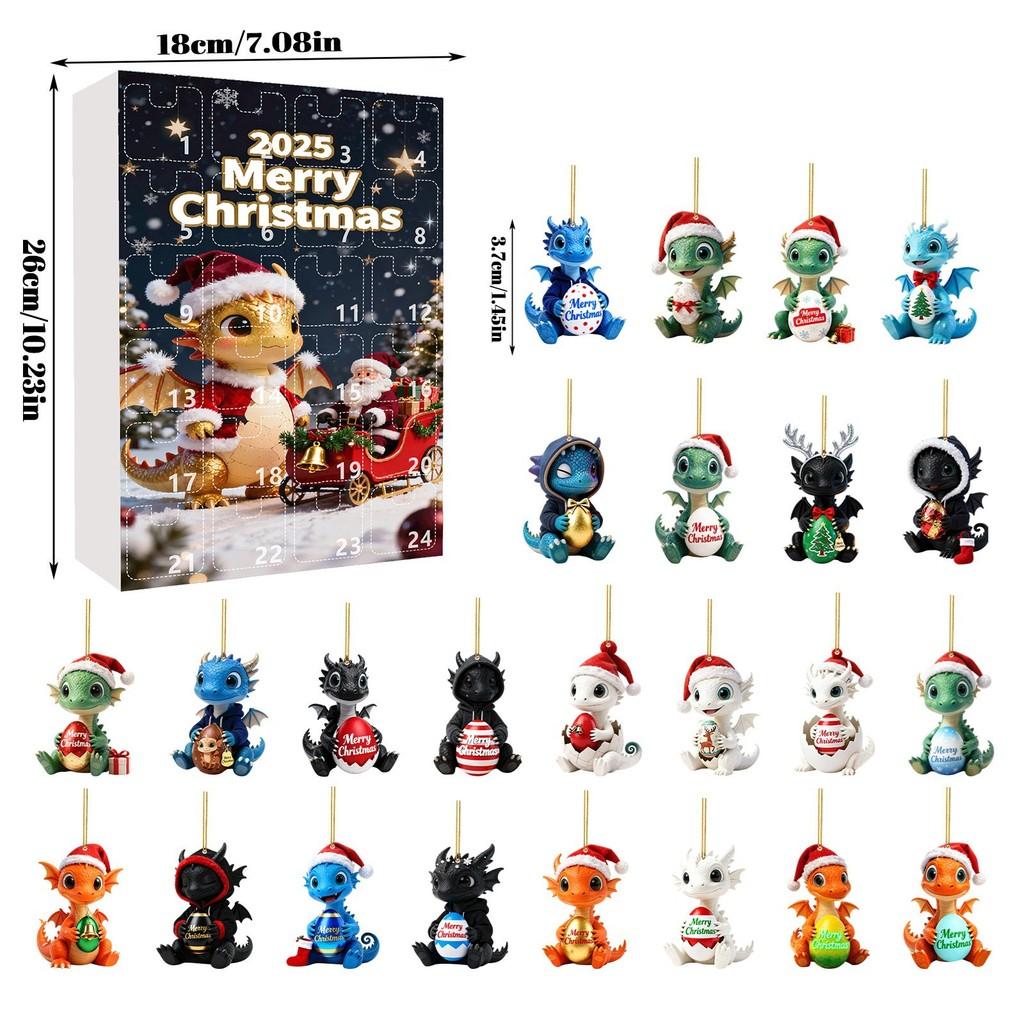 Christmas Countdown Advent Calendar With Cute Dragon Baby Ornaments For Holiday Decor