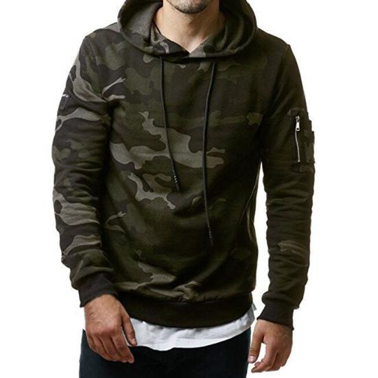Erkek Kapüşonlu Kamuflaj Kapüşonlu İpli Fermuar Dekorasyon Sonbahar Günlük Giyim için Kapüşonlu