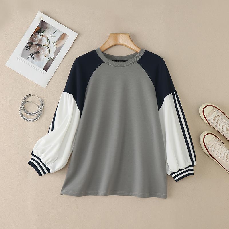 

ZANZEA Жіночі повсякденні пуловери з круглим вирізом і довгими рукавами в стилі печворк сірий колір