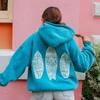 STREETRICH Damen Y2K Locker geschnittene Kapuzenpullover Ästhetisches Muster Gestickte Langarm Pullover Lässige Oberteile mit Kängurutaschen