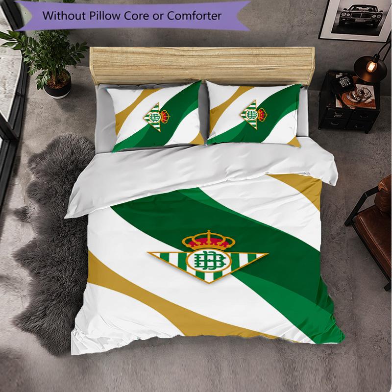 Real Betis Fußball 3-teiliges Bettwäsche-Set Weiches Bettbezug-Set mit Kissenbezügen Bedrucktes Schlafzimmer-Deko-Set für Zuhause
