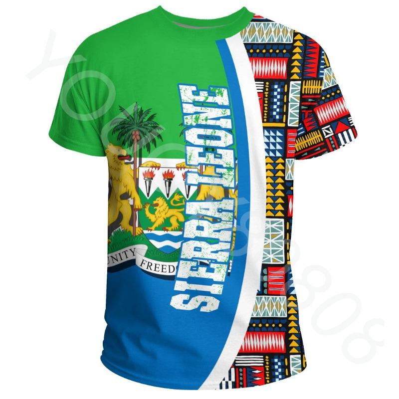 

2023 New Summer Casual African Clothing Printed Sierra Leone Flag and Kent Pattern Special Men s and Women s Clothing S