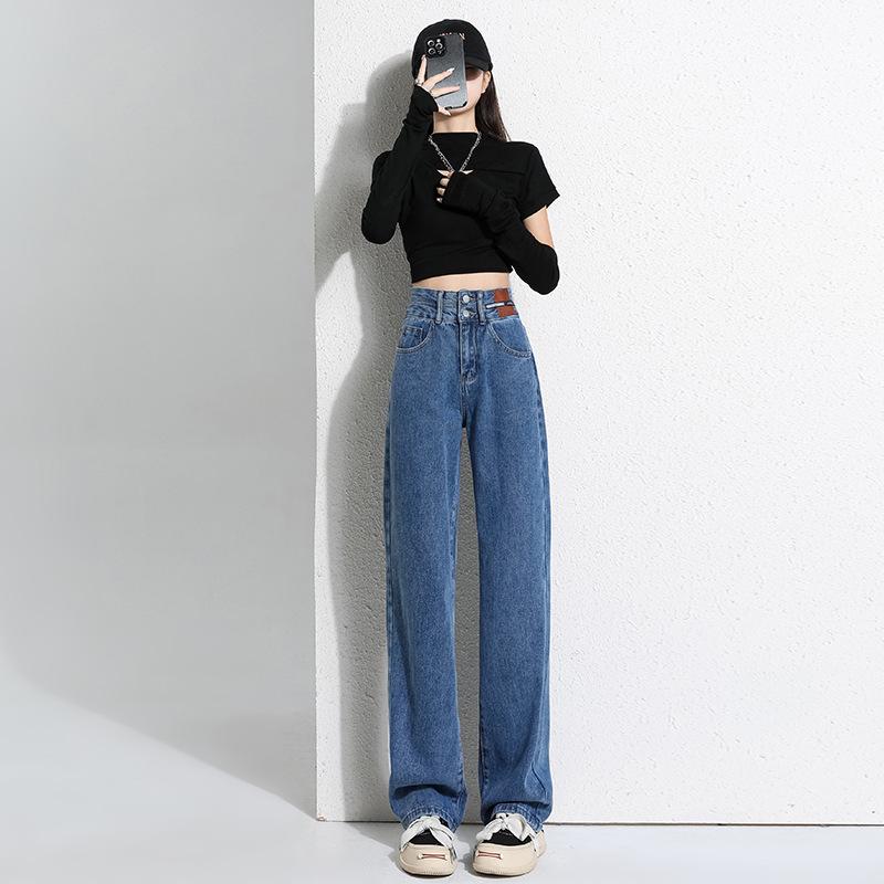 Women's High Waist Wide Leg Jeans Straight Denim Pants Fleece Lined Vintage Casual Women Denim Trousers Slimming Draped Pants