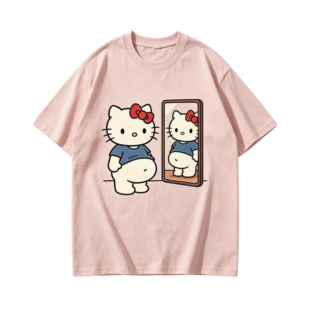 Sanrio Hello Kitty Graphics Unisex 100Cotton Tshirt 2026 Summer New Unisexs Unisexs Short Sleeve Fashion Kids Family Shirt