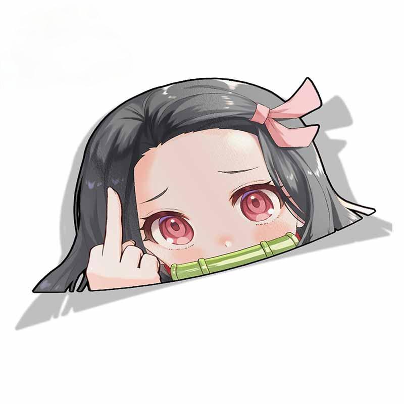 Cartoon Car Sticker for Nezuko Kamado Demon Slayer Peeker Big Head Anime Vinyl Rear Windshield Trunk Stickers,13cm*13cm