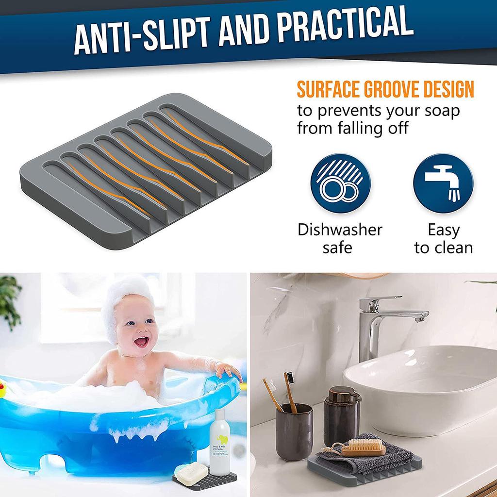 Silicone Non-Slip Soap Holder and Bathroom Storage Tray