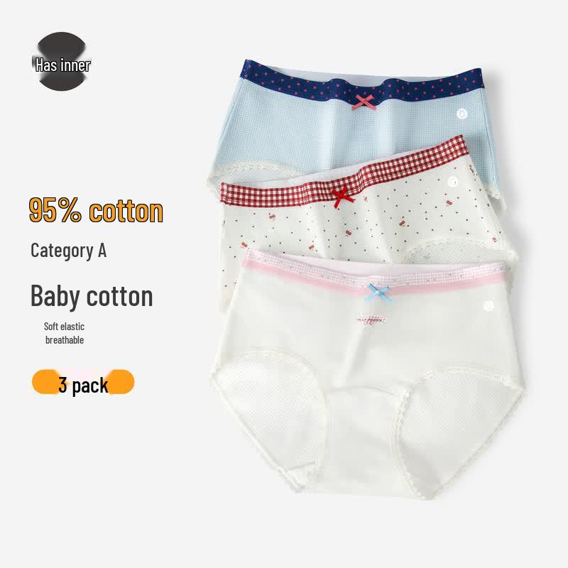Women s Cotton Crotch Breathable Briefs XL вишневый абрикос/розовая окантовка белого