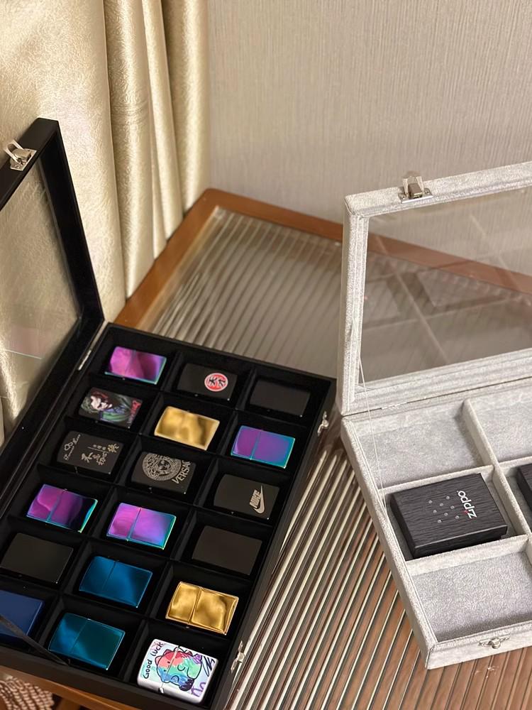 Transparent Glass Zippo Lighter Storage Box with Lid for Flint and Kerosene