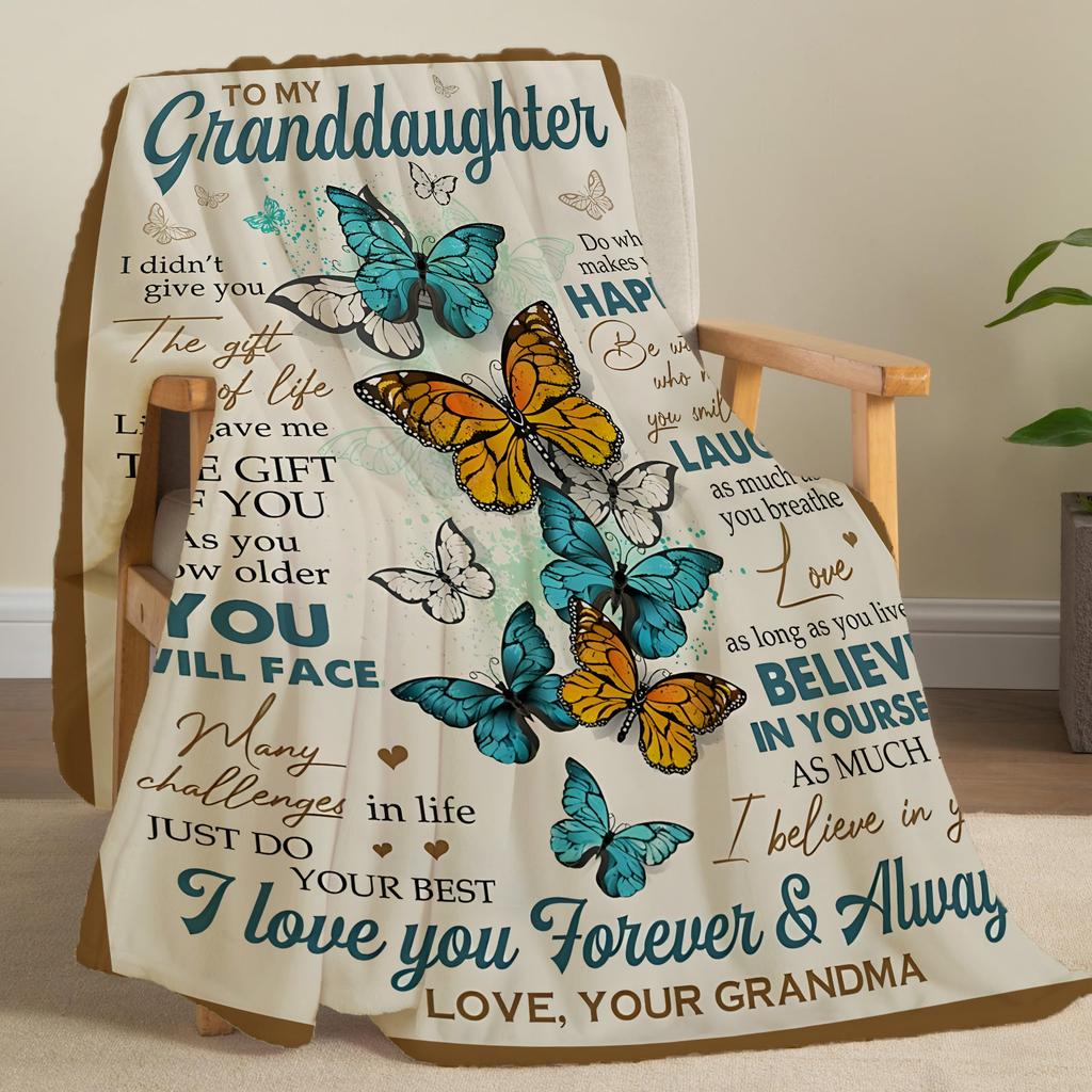 Butterfly Print Flannel Throw Blanket Soft Cozy Sofa Nap Blanket Camping Blanket Home Blanket Perfect Gift for Granddaughter
