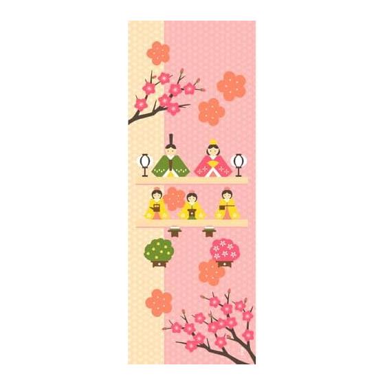 Hamamonyo Tenugui Hand Towel, Wood Carving Hina Dolls, 100% Cotton, 34cm x 90cm