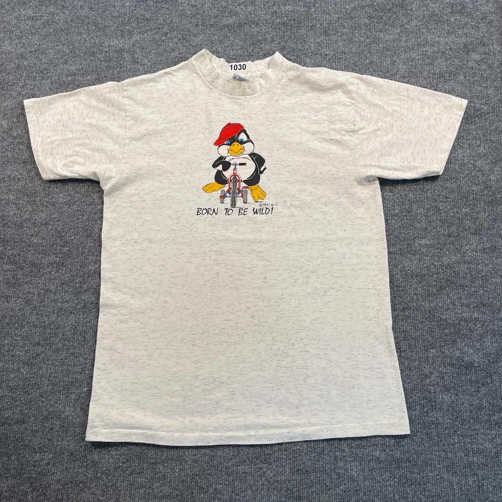 Vintage 1987 Cool Penguin Born-To-Be-Wild Shirt Large 21x27 Heather Gray M
