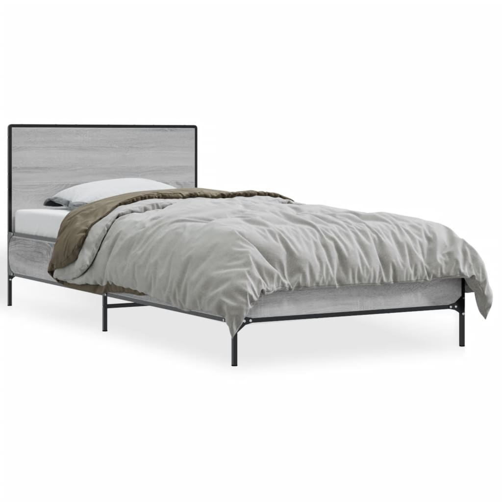 Bed Frame Gray Sonoma 75x190 cm Particleboard and Metal