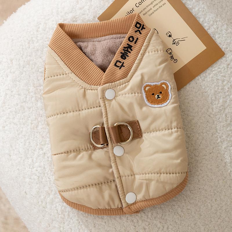 Korean Version of Cute Wind Dog Autumn and Winter Bear V-neck Traction Vest Cotton Coat Cat Two-legged Pet Warm Clothes